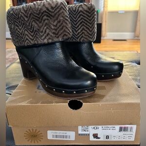 UGG Black Ankle Boots with Herringbone Cuff